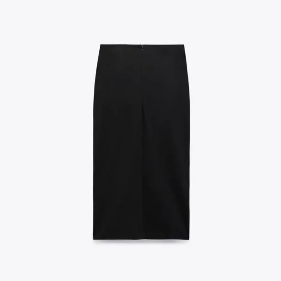 NWT ZARA RUCHED MIDI SKIRT BLACK - Picture 2 of 5